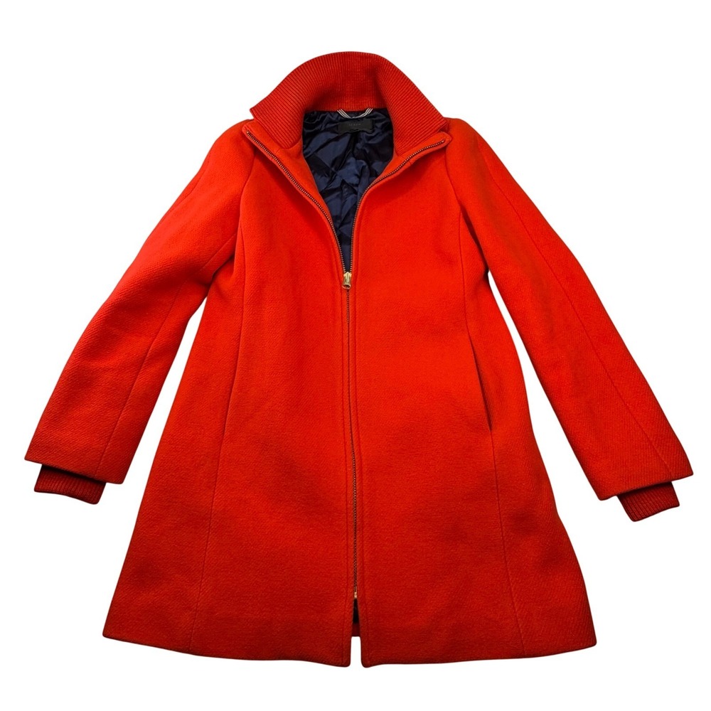 J.CREW Italian Wool‎ Blend Zip Coat Fire Orange Ribbed Collar Heritage Womens 2